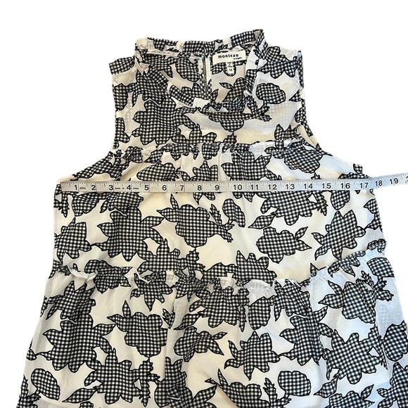 MONTEAU Cream & Black Printed High Neck Sleeveless Ruffle Top M - Picture 9 of 11
